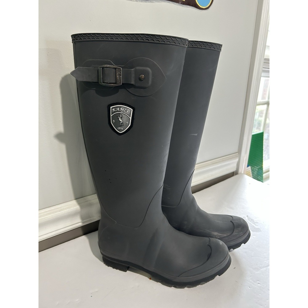 Kamik Womens Jennifer Rain Boots Charcoal Grey Rubber Tall Knee High Size 7